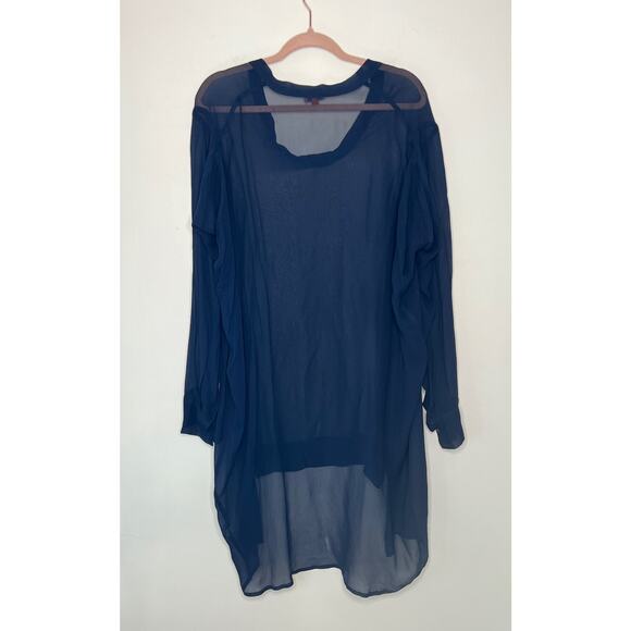 Chan Luu Sheer Navy Blue Long Sleeve Coverup Handmade in India Size L - Picture 6 of 9